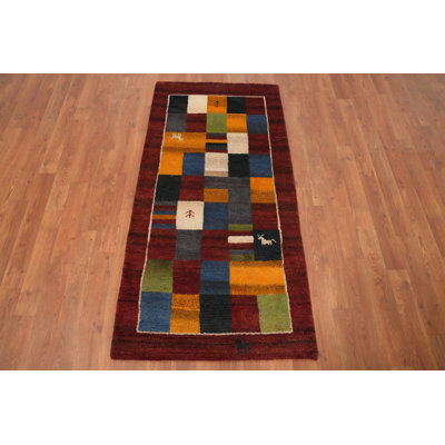 Checkered Gabbeh Oriental Runner Rug 2x5