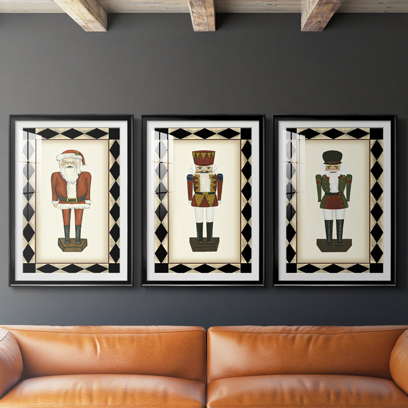 Jolly Santa - reproduction sur mesure encadrée de qualité supérieure - 3 pièces, Noir, H 21 po x l 30 po