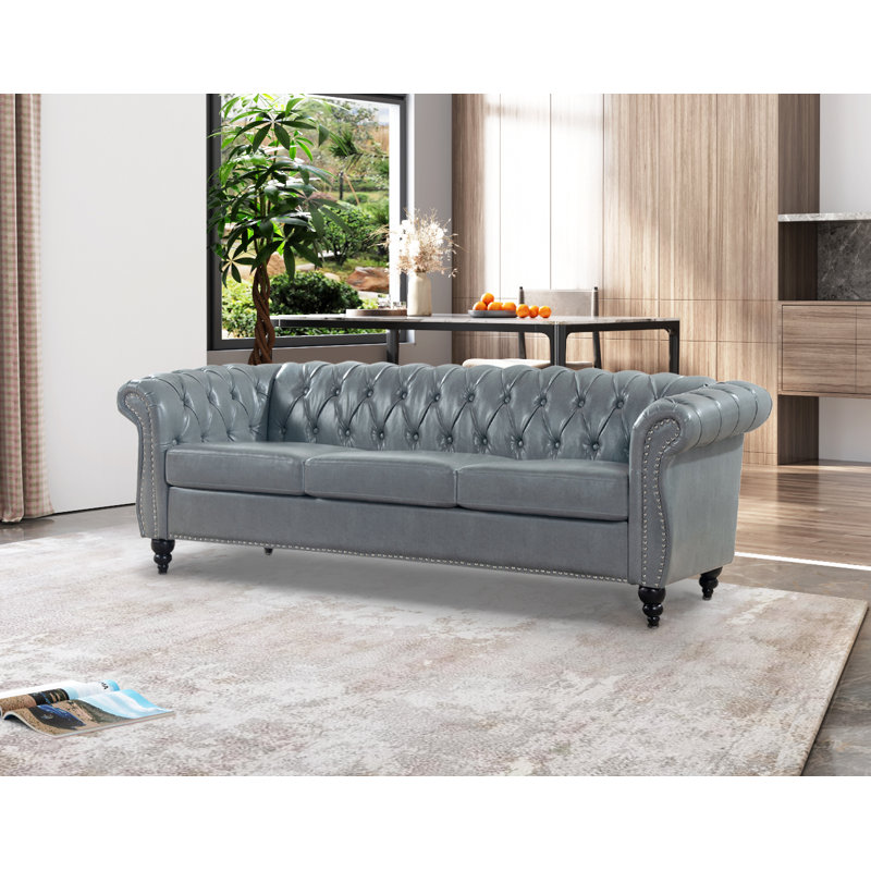 Annalena 84.65'' Faux Leather Sofa, Gray Faux Leather