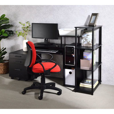 Bureau d'ordinateur en noir avec métal et placage, rectangulaire, plateau à clavier et tablette, compartiment de rangement, plateau de travail à finition limitée avec poids de 70 lb, structure en placage, tablette incluse, surface