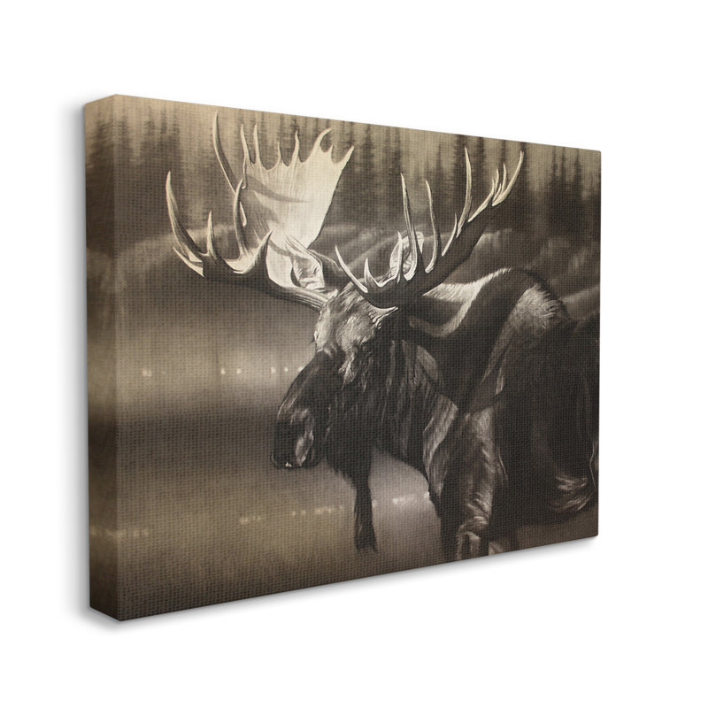 «Rustic Moose In Shadows Deep Forest Portrait Gray Farmhouse», estampe numérique encadrée, art texturé par Cole Johnson