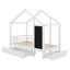 Lit simple avec 2 tiroirs de rangement, lit maison en bois massif avec tableau noir et garde-corps de sécurité