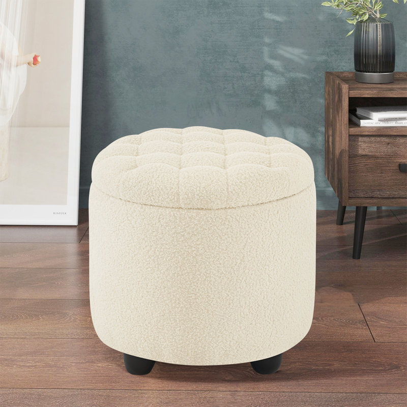 Repose-pieds capitonné avec rangement Modern, Tissu crème