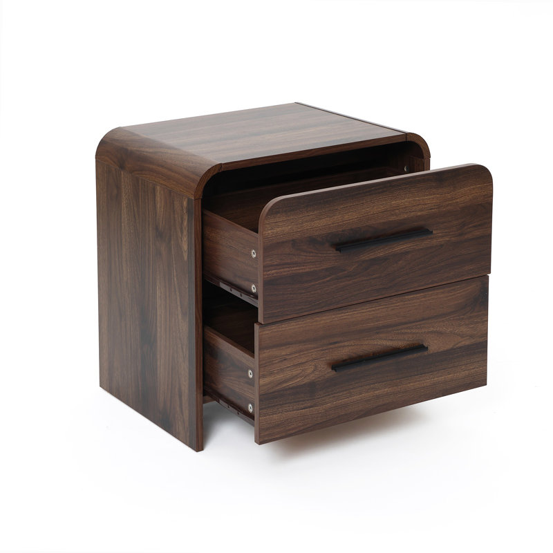 21.7'' H Mid-Century Modern Walnut Nightstand with 2 Drawers