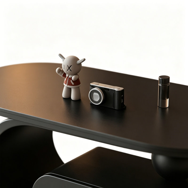 Table basse moderne de style crème, H 17,71 po x L 31,49 po x l 15,74 po, Plateau noir / base noire