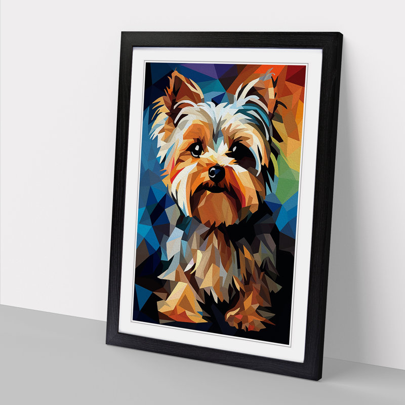 XYZ-FRM-V1223-1717 Yorkshire Terrier Cubism - Single Picture Frame Print on Wood, 34cm H x 25cm W x 2cm D, Black 