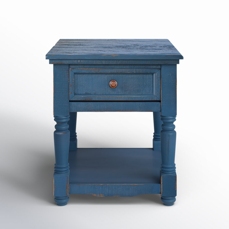Table de bout en bois massif avec rangement Griselde, Bleu foncé