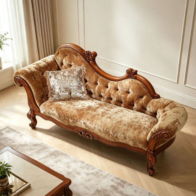 Solid wood carved fabric leisure chaise lounge
