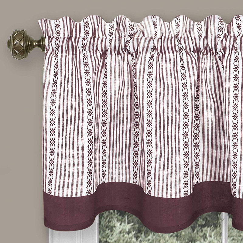 Abstract Ruffled Kitchen Curtain, 58" W x 24" L, Burgundy