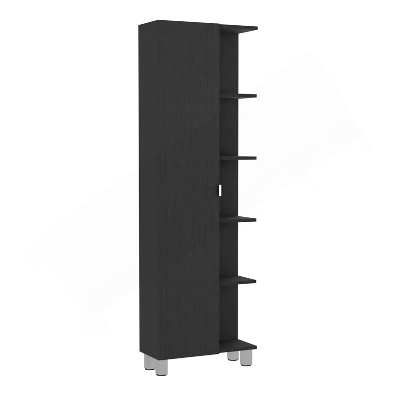 Corner Cabinet Womppi, Five Open Shelves, Single Door, Black Wengue Finish, Black