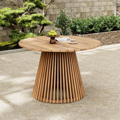 Outdoor Acacia Wood Patio Dining Table/ 47.25-Inch Extra-Large Round Dining Table/For Backyard/ Lawn/ Balcony