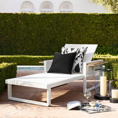 Harpen Outdoor Iron Chaise Lounge with Adjustable 4-Position Backrest & Foldable Armrests