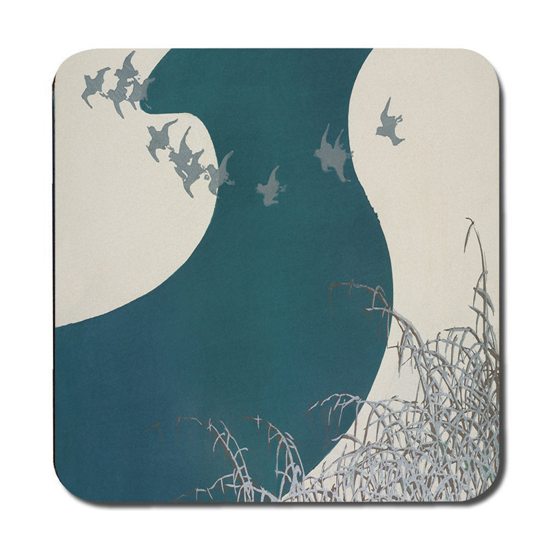 Teal Moon Ocean Placemat And Coaster Set With Flying Birds