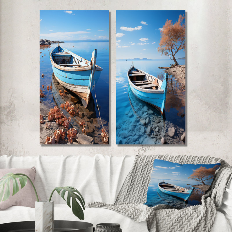 «Blue Boat Serenity», 2 pièces sur toile, H 20 po x l 24 po, Toile tendue