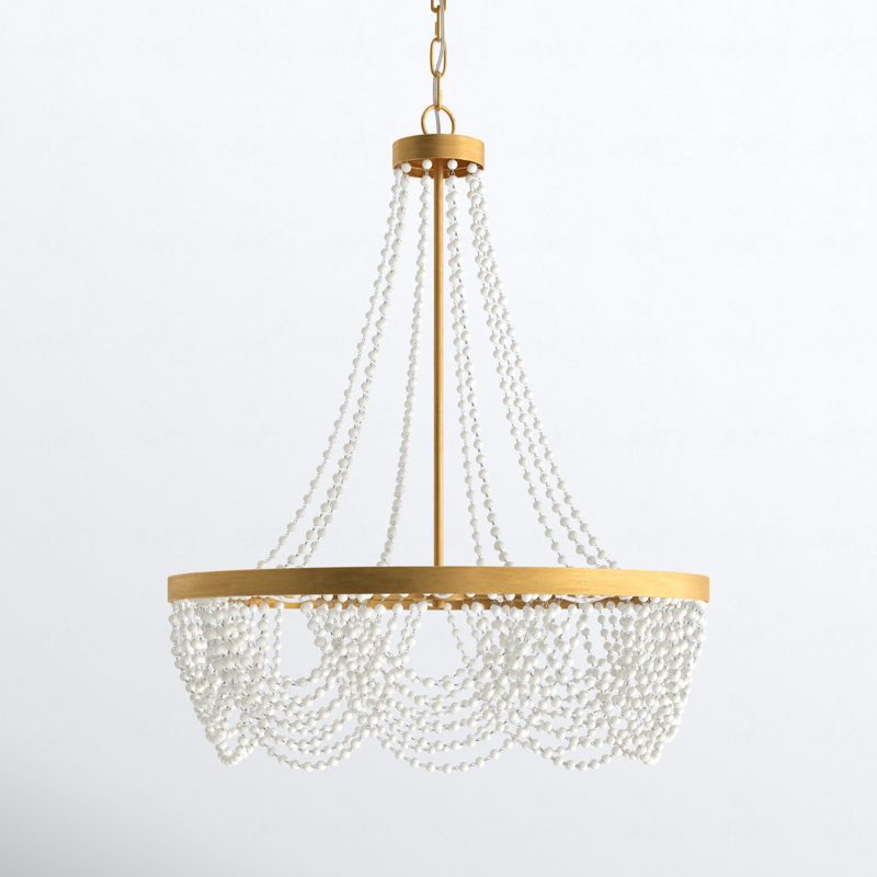 4 - Light Dimmable Empire Chandelier, White Glass Beads