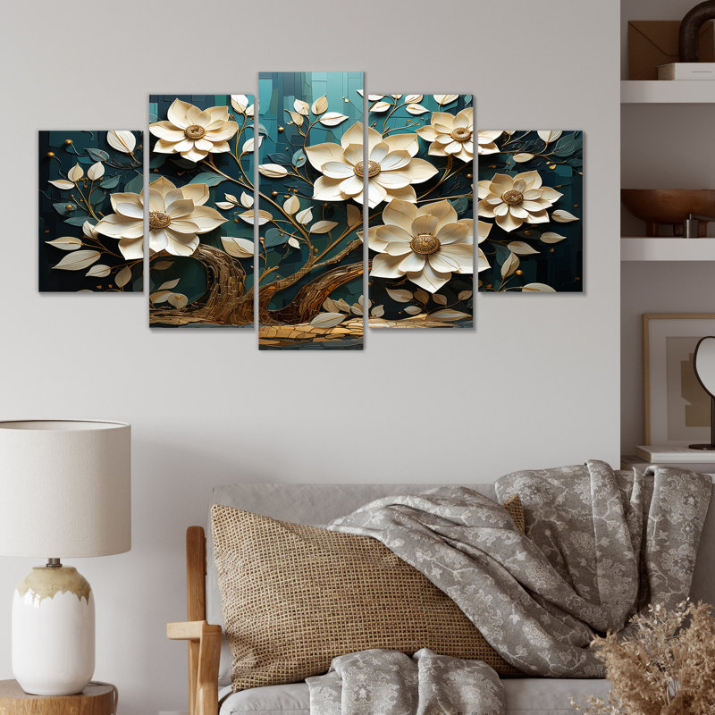 Blanc et bleu, charmante fleur printanière, ensemble d'art mural à multiples panneaux
