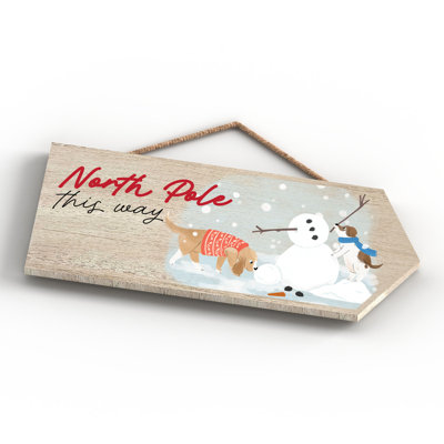 North Pole This Way Santa Paws Christmas Wooden Plaque Vivid Squid Wholesale Wall Decor