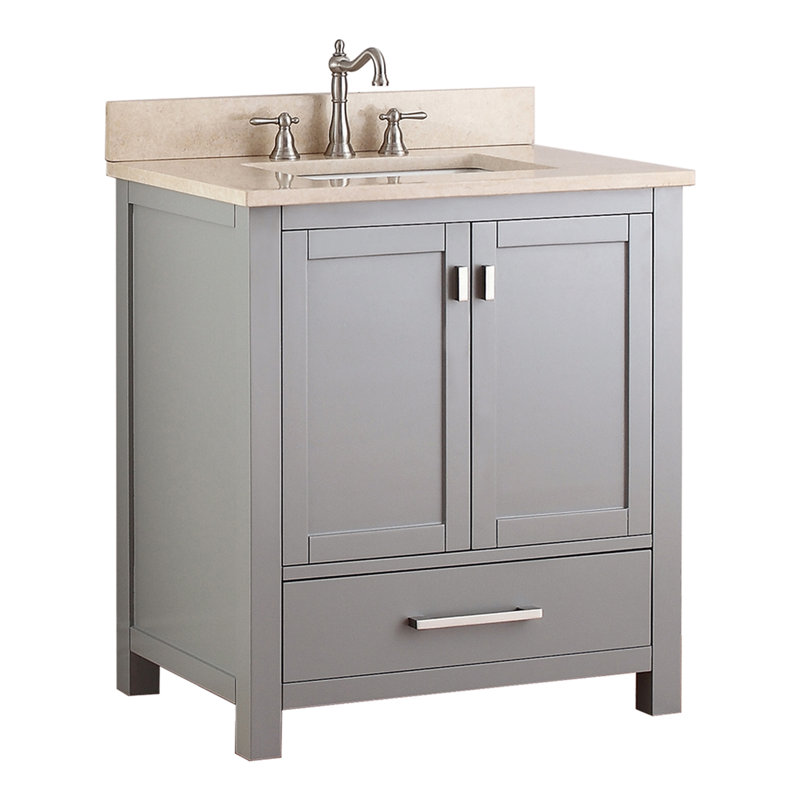 Modero 30" Single Bathroom Vanity with Top, Chilled Gray, Carrera White Marble, Brushed Nickel