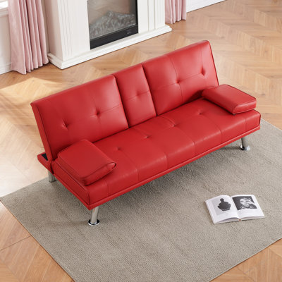 Lit double pliant rouge 67 po multifonctionnel pour appartement et maison, se transforme rapidement en plusieurs réglages, tissu doux, support de pieds en métal avec bureau d'étude, dos au lit, 3 positions