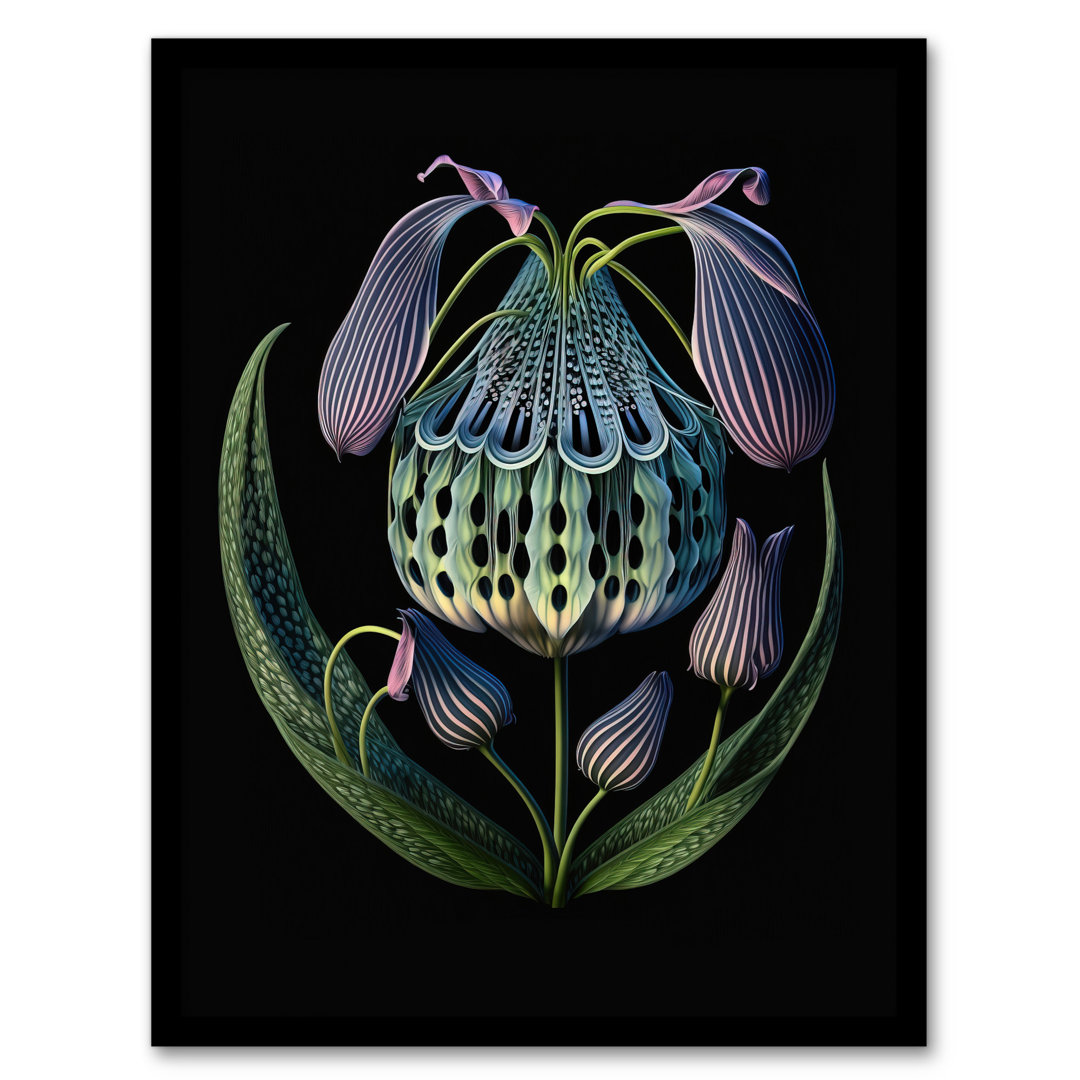 Ernst Haeckel Style Botanical Blue Orange Purple Flowers - Single Picture Frame Print