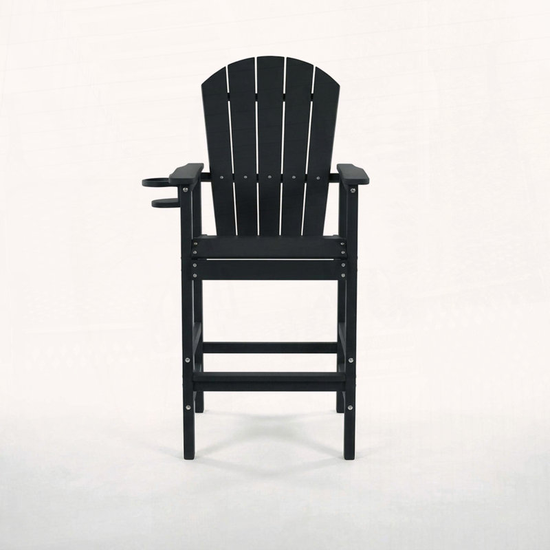 Chaise Adirondack en PEHD à hauteur de barre avec porte-gobelet, Noir