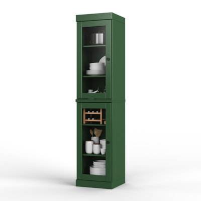Garde-manger Jaylena 100% bois massif 16,5 po avec portes en verre transparent et tablettes réglables