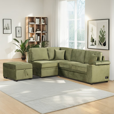 Canapé-lit en L avec repose-pieds avec rangement, 2 en 1 pour les petits espaces