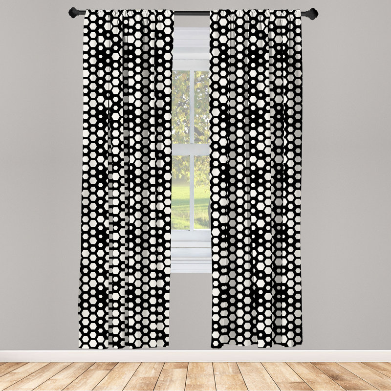 Rideaux 4 panneaux Ambesonne, motif hexagonal simpliste, gris anthracite ivoire, L 56 po x L 63 po