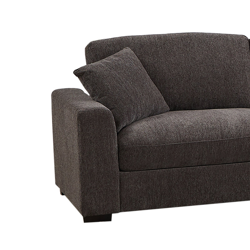 Aniessa 92'' Upholstered Sofa with Reversible Ottoman, Dark Gray Polyester Blend