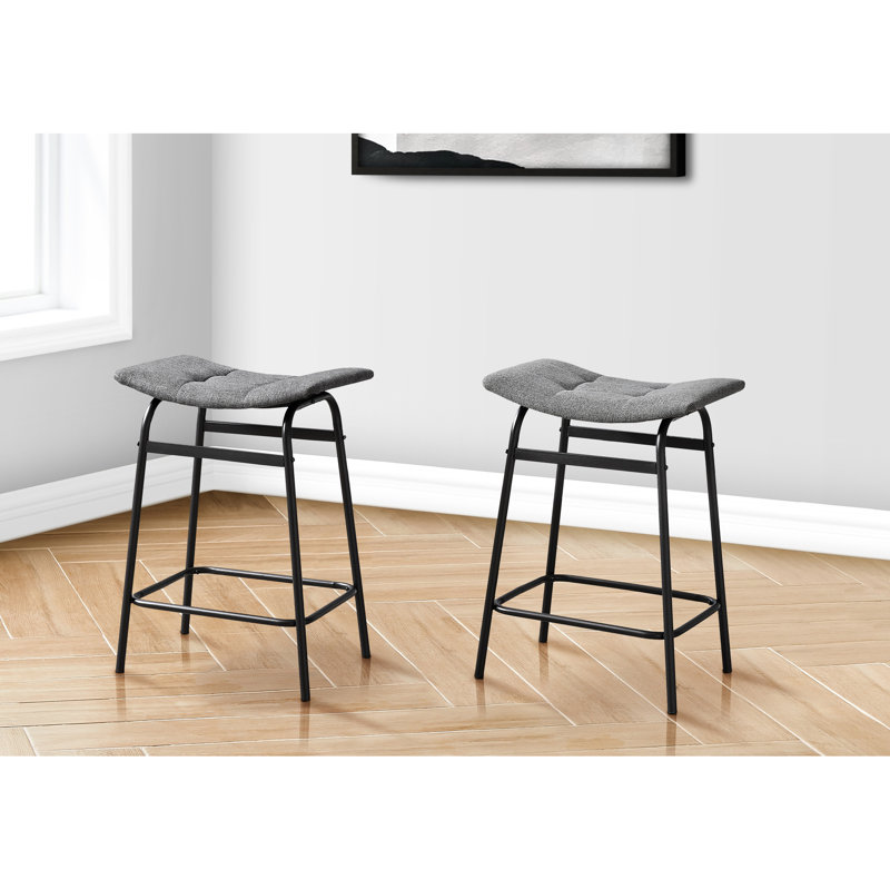 Of 2 Contemporary Modern Grey Fabric Black Metal Counter Height For Kitchen, Comfortable Padded Backless Design, Easy Installation And Setup, 200 Lbs Weight Capacity, 18 In. X 13 24.5 In , Metal,