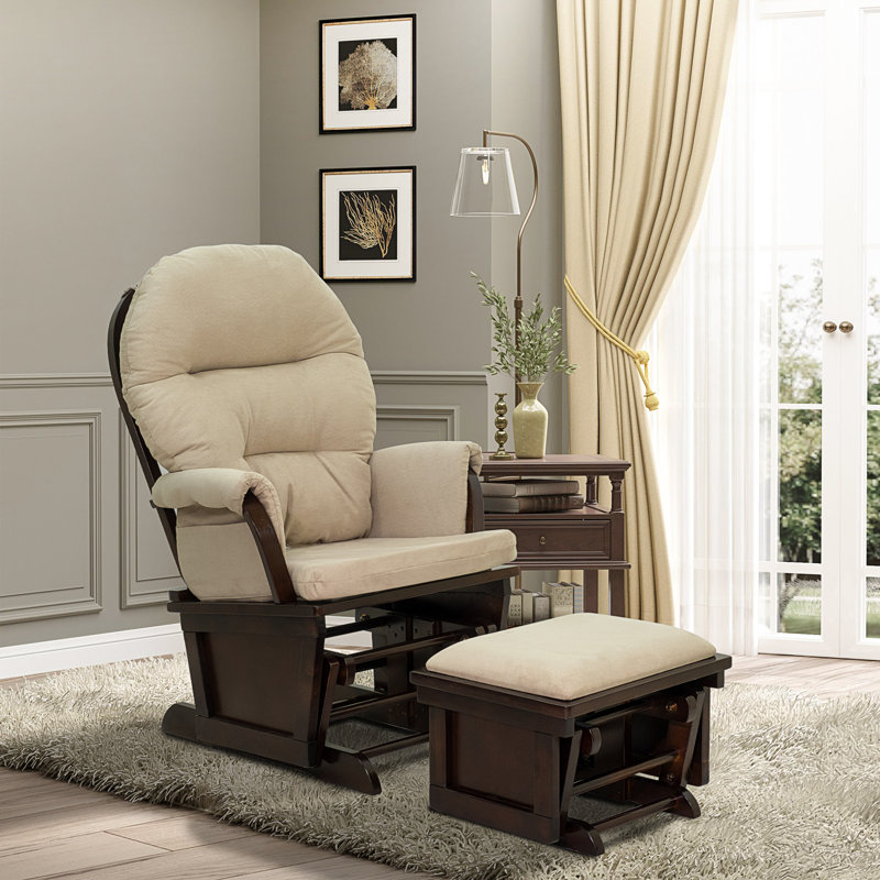 Chaise berçante de chambre de bébé avec repose-pieds, coussin épais et base en bois