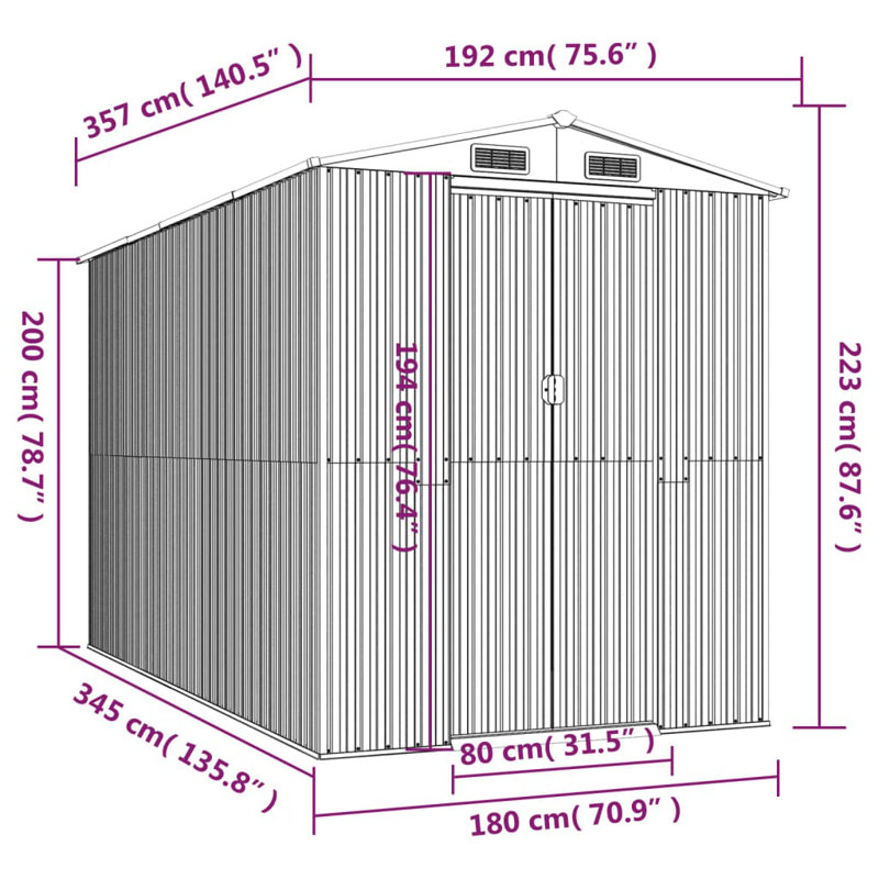 6ft. W x 12 ft. D Galvanized Steel Tongue & Groove Apex Garden Shed, 6 ft. W x 25 ft. D