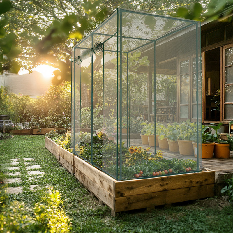 Crop Cage for Garden Plant, Raised Garden Bed Cover with Frame and Zippered Door for Outdoor Plants, Green