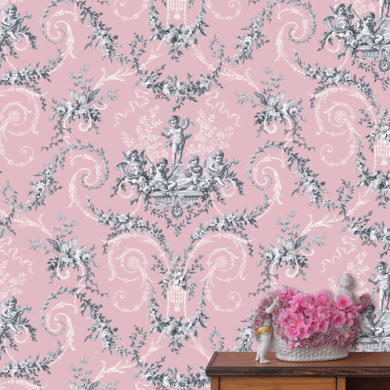 Rouleau de papier peint lisse L 34,45 pi x l 20,47 po Cherub Toile, Rose