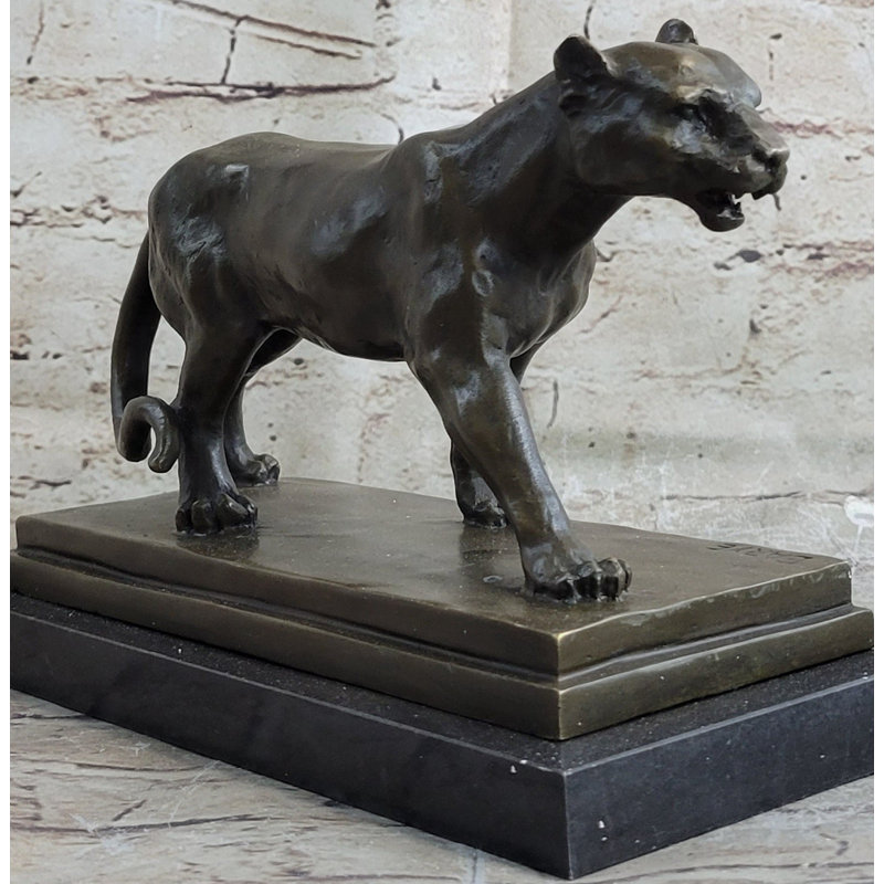 Drayton Cougar Mountain Lion Lioness Bronze Statue Sculpture Marble Base 6" x 10"