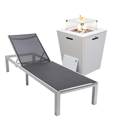 Outdoor Rust-Resistant Metal Chaise Lounge Set with Table