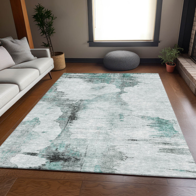 Premium Machine Washable Prisco Teal Rug, Rectangle 9' x 12'