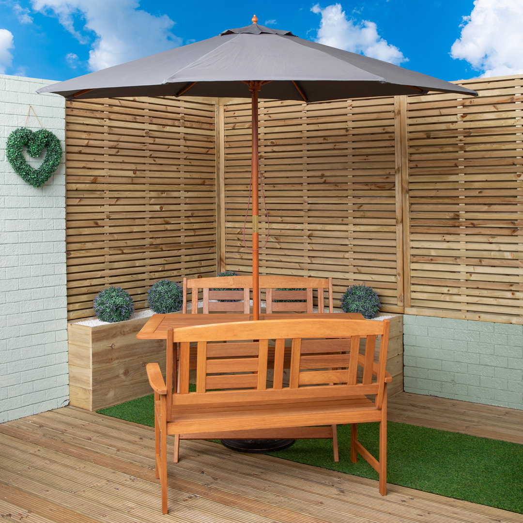 Gillian Outdoor Folding Rectangular Wooden Garden Dining Table Chairs And 2 Benches Parasol And Base Set
