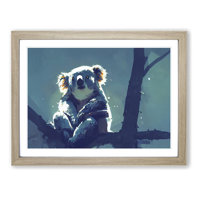 Koala Bear - Single Picture Frame Print, 25cm H x 34cm W x 2cm D, Oak