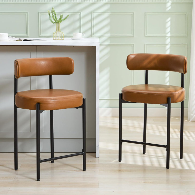 Tabouret de comptoir à dossier bas 24 po Najira, Noir, noir, noir, noir, Similicuir brun whisky, 2
