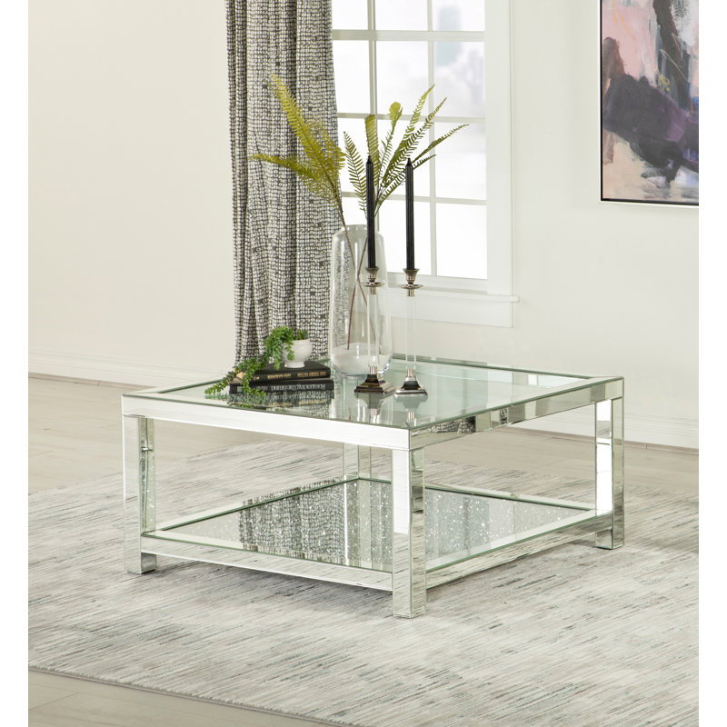 Emad Rectangular Coffee Table with Glass Top Mirrored and Clear