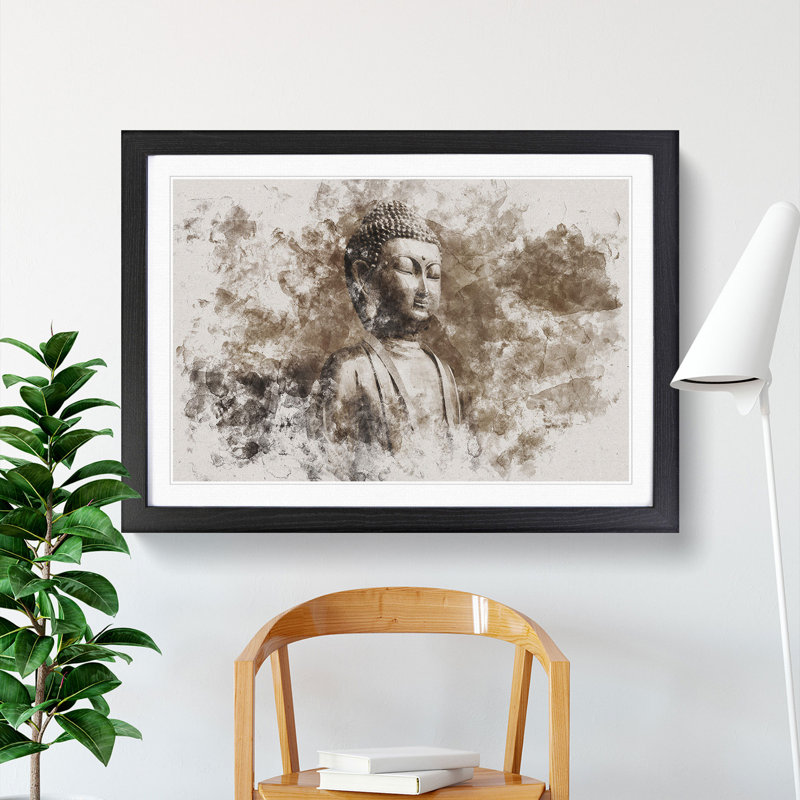 Buddha Statue Vol.3 Watercolour - Picture Frame Graphic Art, Black, 27cm H x 36cm W x 2cm D