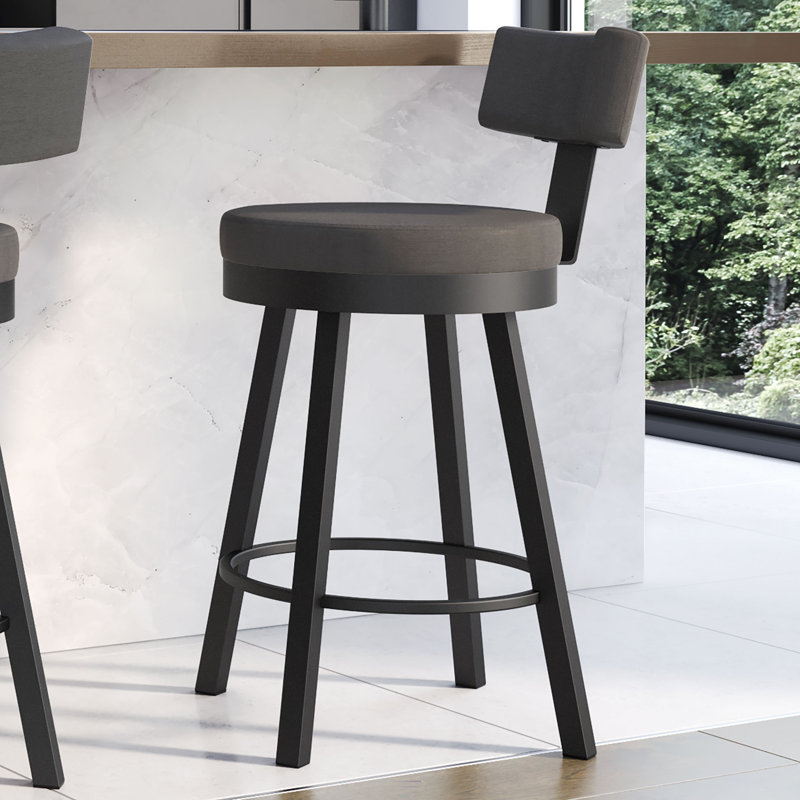 Tabouret de bar et de comptoir pivotant Morgan, Tabouret de comptoir (siège d'une hauteur de 26,6, Noir, Vinyle - Gris foncé