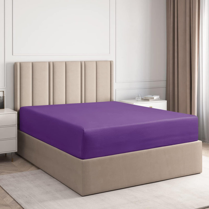 Fitted Sheet Only, Soft Cooling Bed Sheet, Breathable Hotel Luxury Bedding, Deep Pocket 8–16 Inch Mattress Fit, Twin, Purple