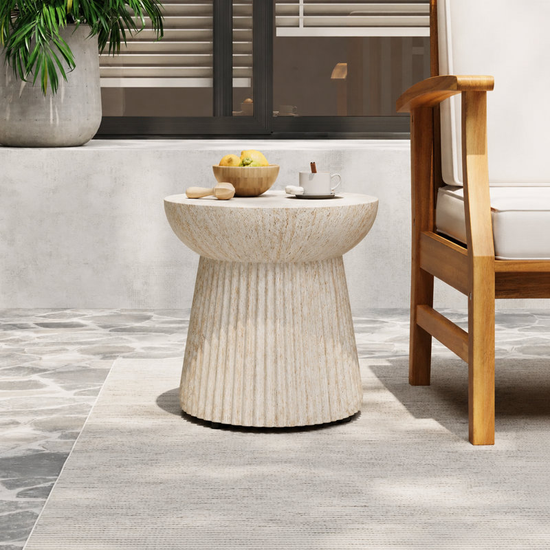 Adelphine Neptune 15" Concrete Outdoor Side Table, Travertine