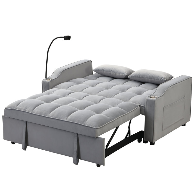 Canapé-lit en velours : convertible 3 en 1, modèle gigogne, réglable, oreillers, futon gris : velours, ouvertures pour les coussins décoratifs, espace de rangement.