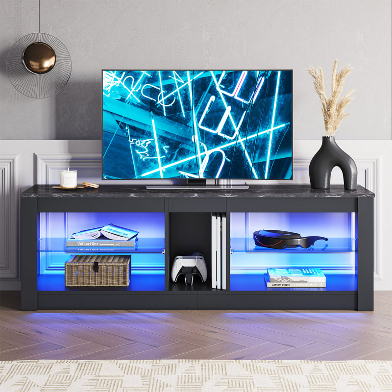 Meuble télé avec tablettes en verre Roika, Noir