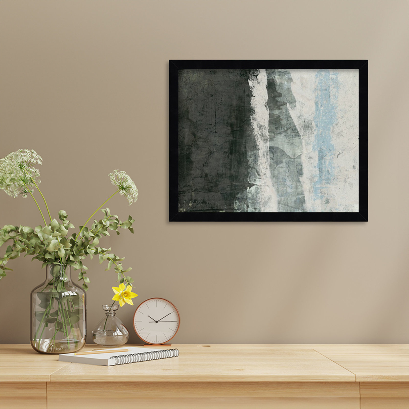 Fresno "Black and Grey and Blue II" Print, 14" H x 17" W, Black