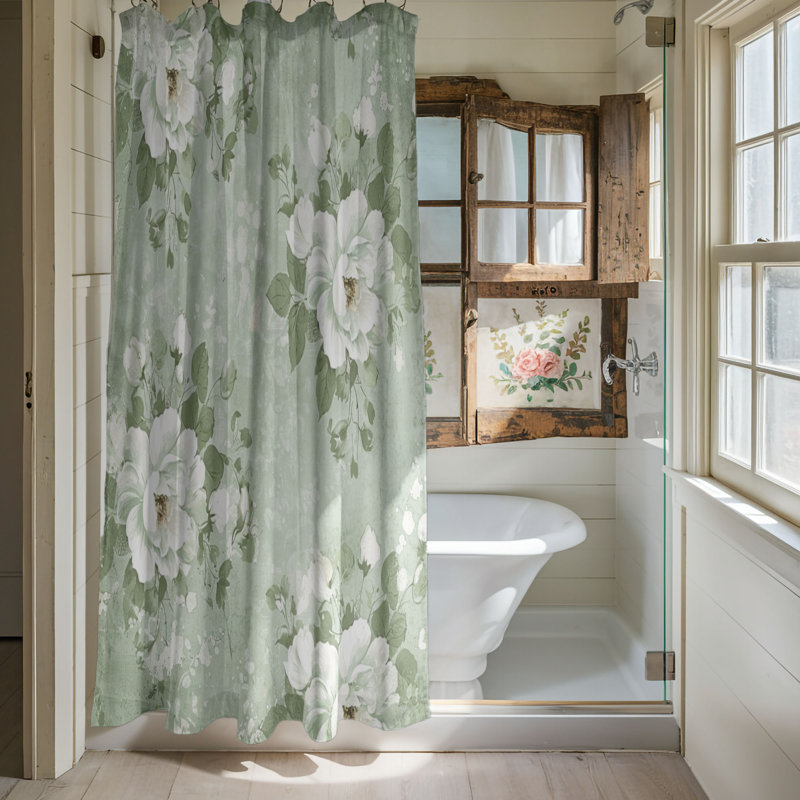 Rideau de douche standard 1 pièce Rustic Sage Blooms, H 74 po x l 71 po