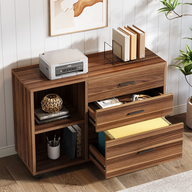 Bureau de direction en L avec rangement et classeur mobile, bureau d'ordinateur de 63 pouces, brun clair